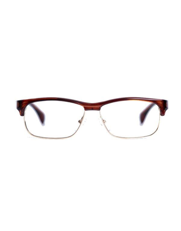 Violet Eyewear Carlton: Unisex eyeglasses with thick brown brow and a gold metal rim